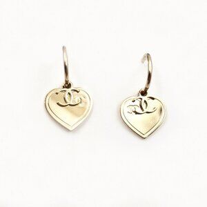 Chanel Gold CC Heart Removable Hoop Earrings